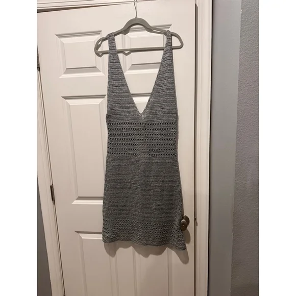 Women's ALBA Silver Radiolandia Crochet Mini Dress L - Picture 2 of 6